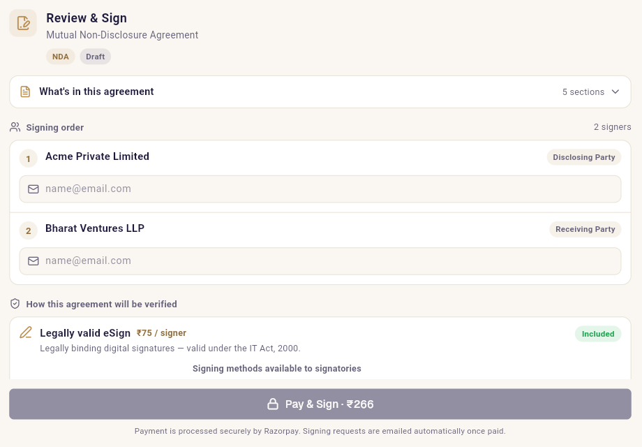 Review and sign widget with signing order and payment inside an AI chat